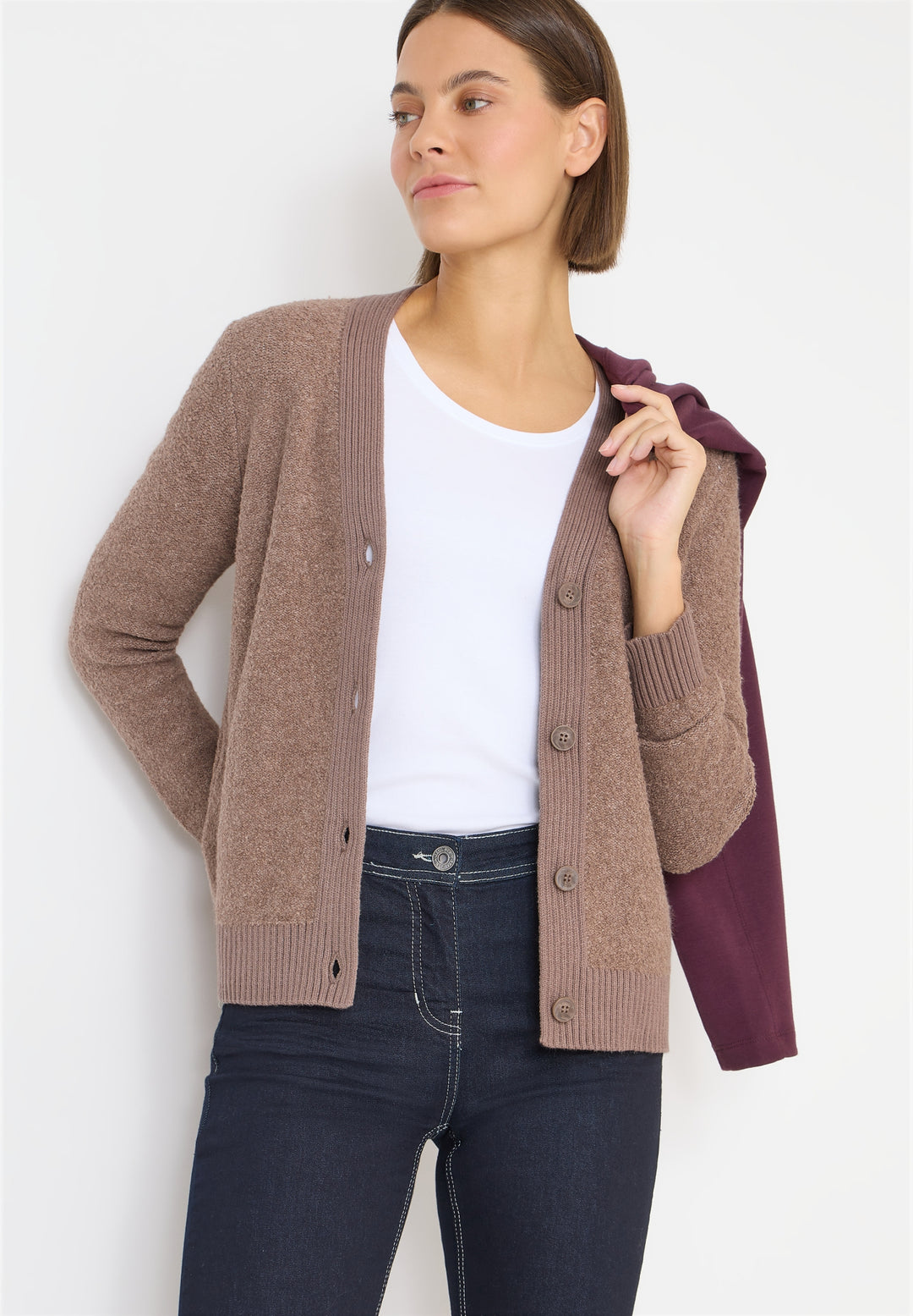 Bouclé V-Neck cardigan, chocolate mousse melange 17189 Bild 3