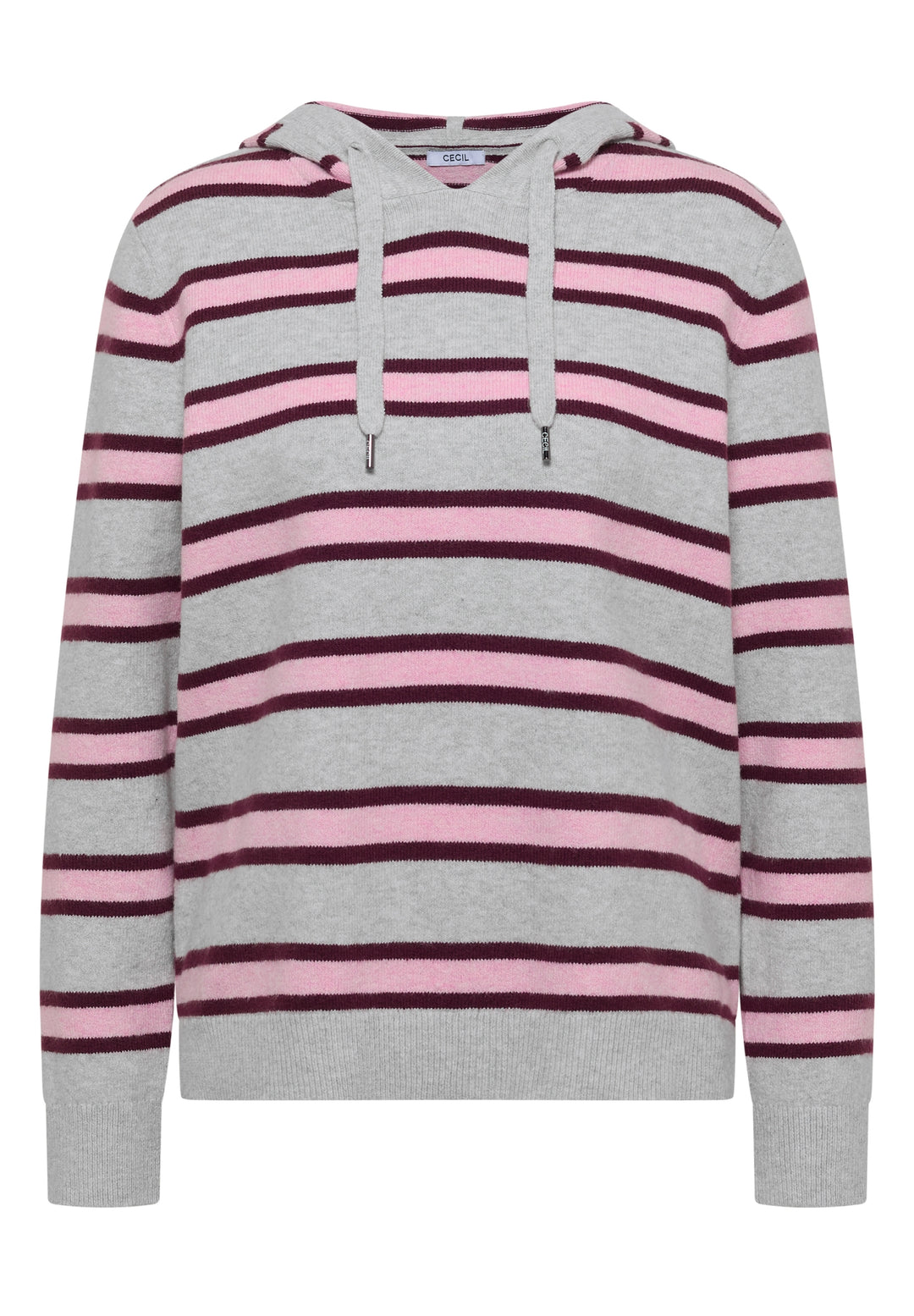 Cosy striped Hoody, light grey melange 37913 Bild 1