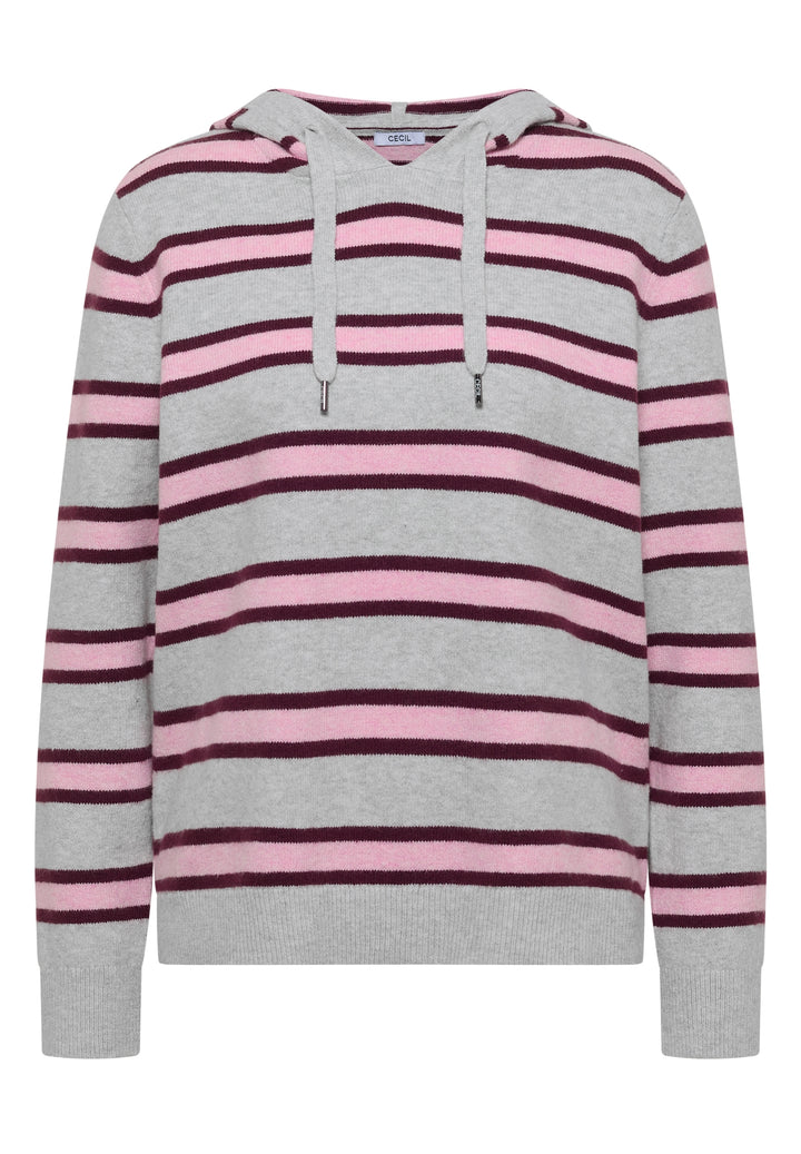 Cosy striped Hoody, light grey melange 37913 Bild 1