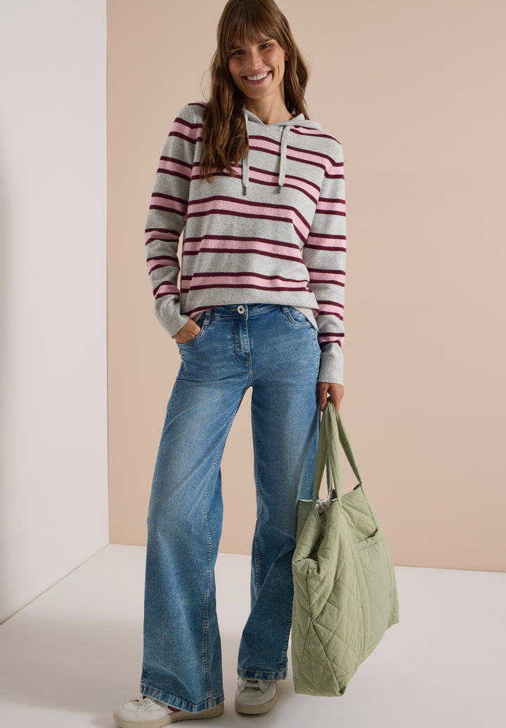 Cosy striped Hoody, light grey melange 37913 Bild 5