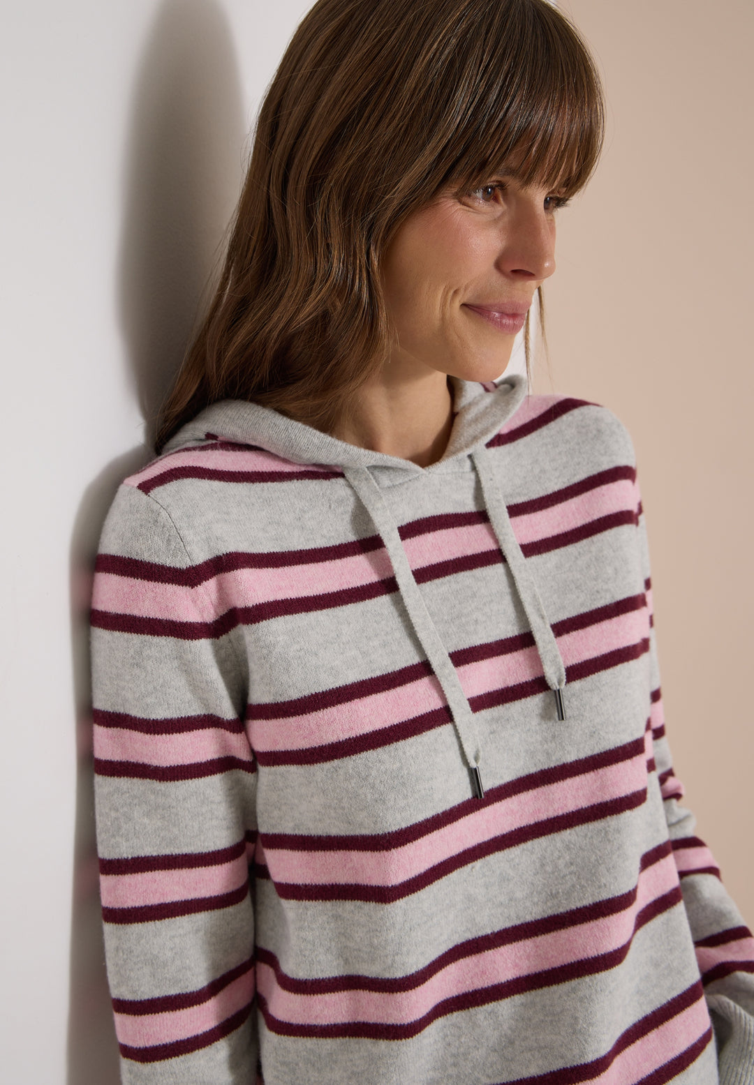 Cosy striped Hoody, light grey melange 37913 Bild 6