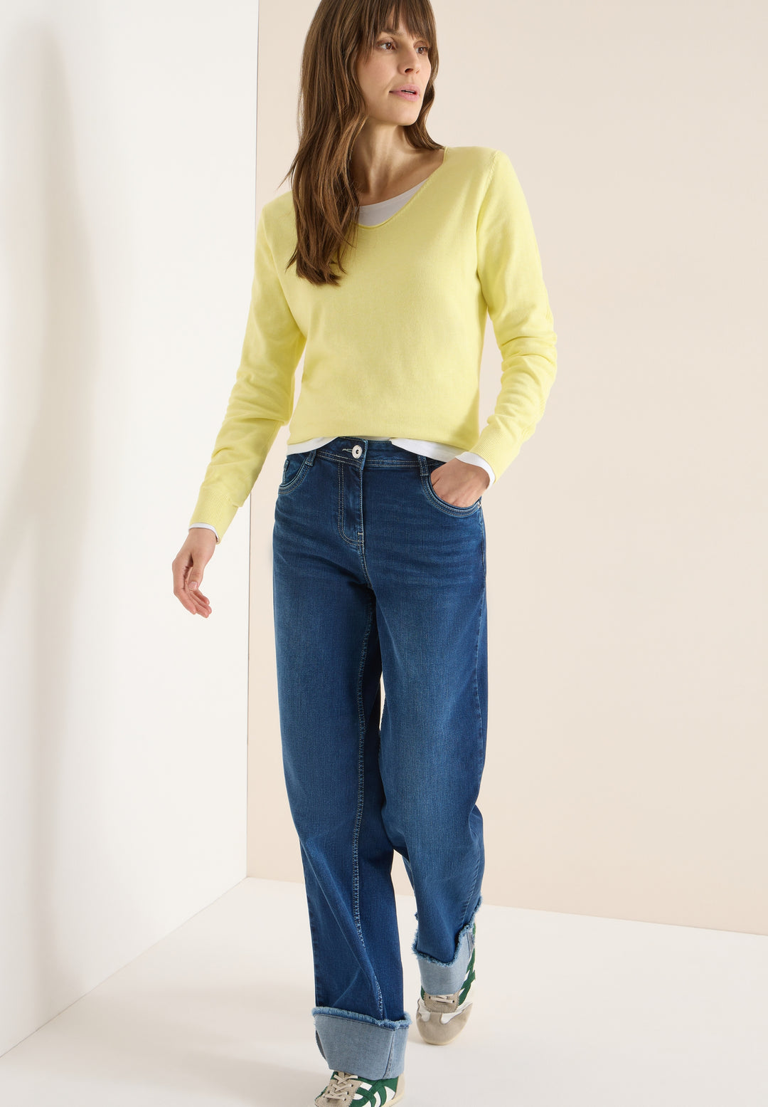 NOS_Basic V-Neck Pullover, iced yellow melange 17387 Bild 5