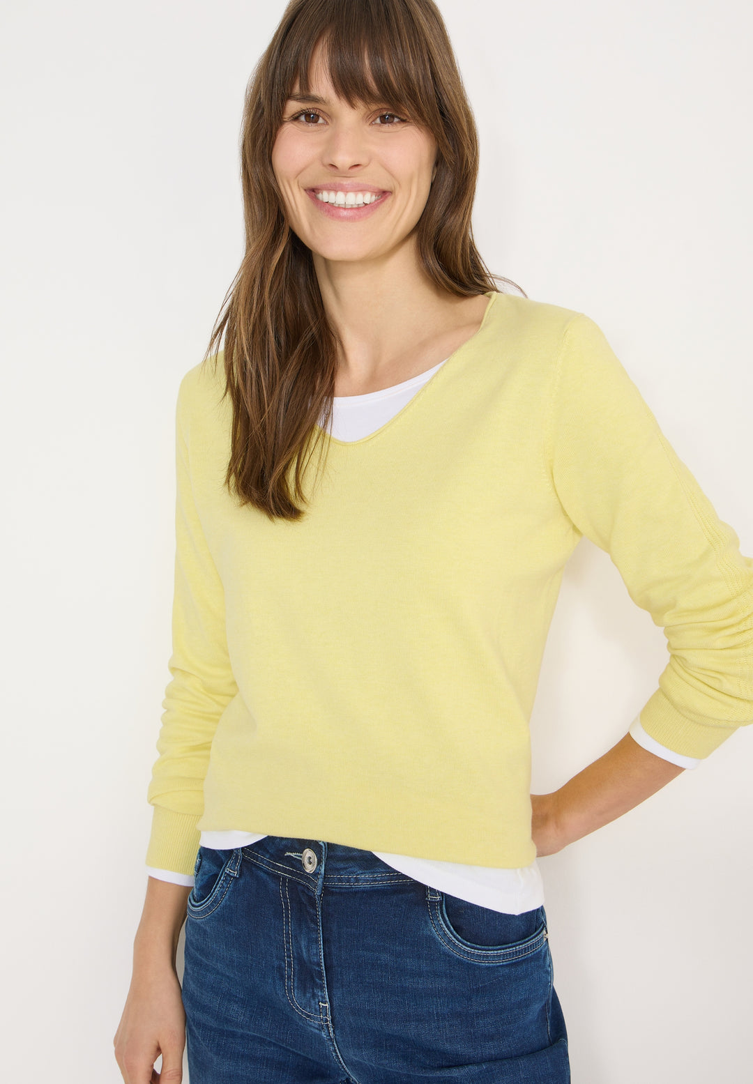 NOS_Basic V-Neck Pullover, iced yellow melange 17387 Bild 6