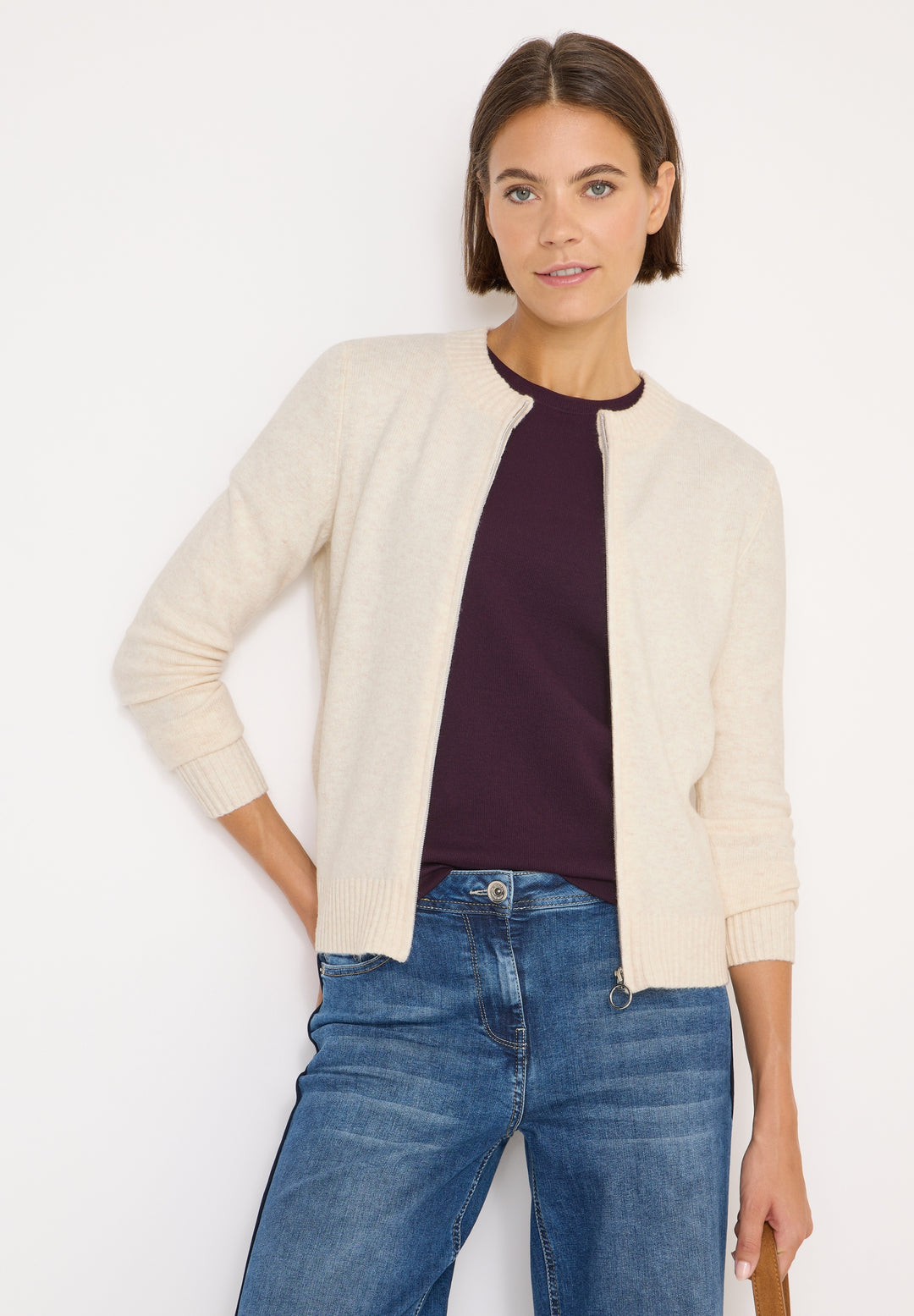 NOS_Cosy Zipper cardigan, oat milk beige melange 16835 Bild 3
