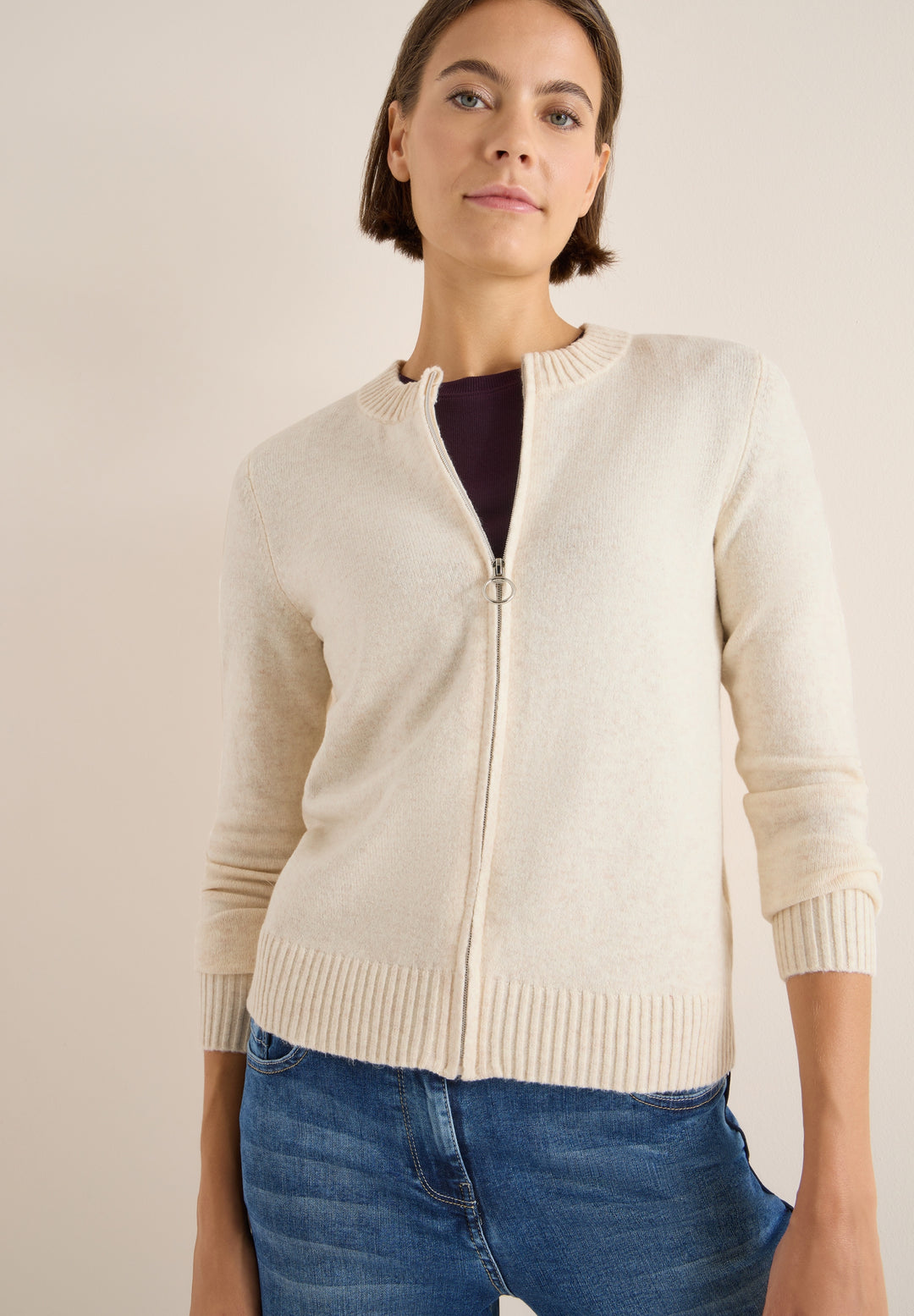 NOS_Cosy Zipper cardigan, oat milk beige melange 16835 Bild 7
