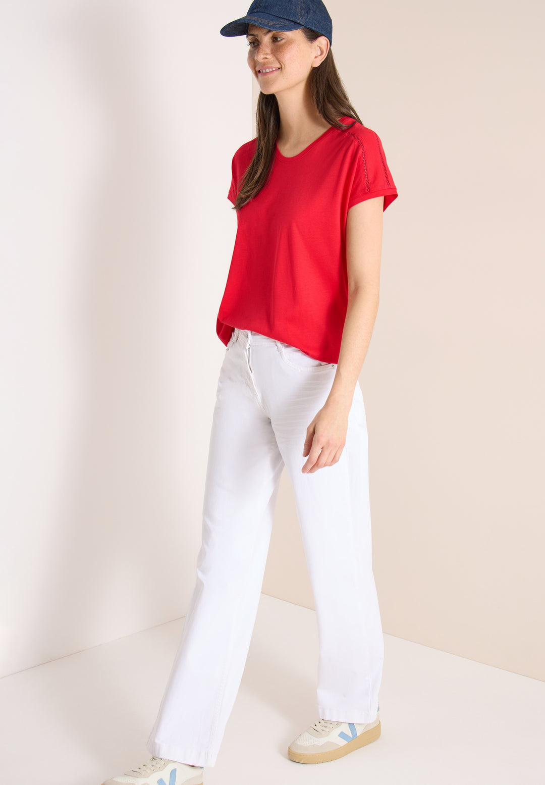 NOS Solid Lace Shoulder T-Shir, glazed apple red 16759 Bild 5