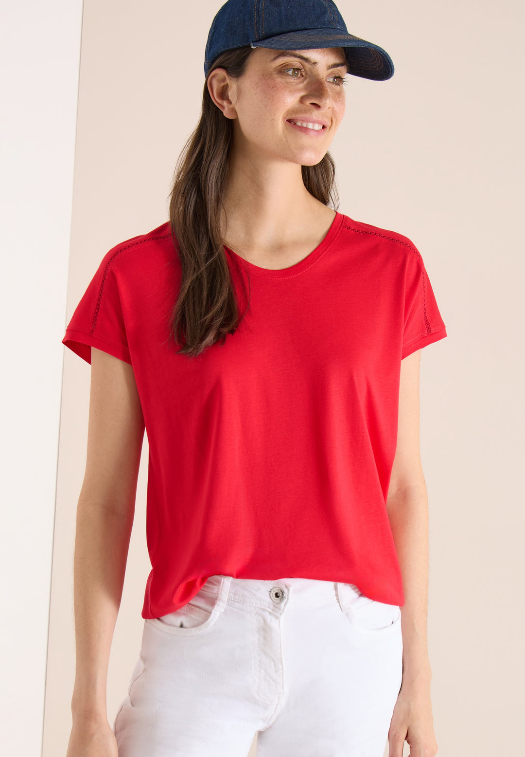 NOS Solid Lace Shoulder T-Shir, glazed apple red 16759 Bild 6