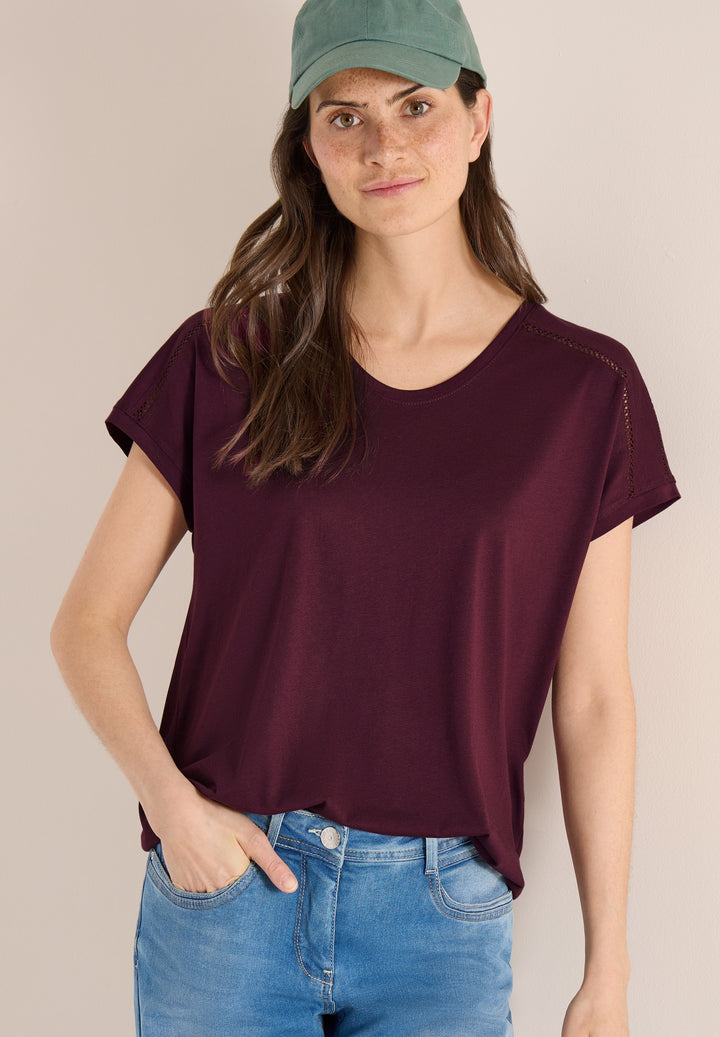 NOS Solid Lace Shoulder T-Shir, sweet grape red 17590 Bild 3