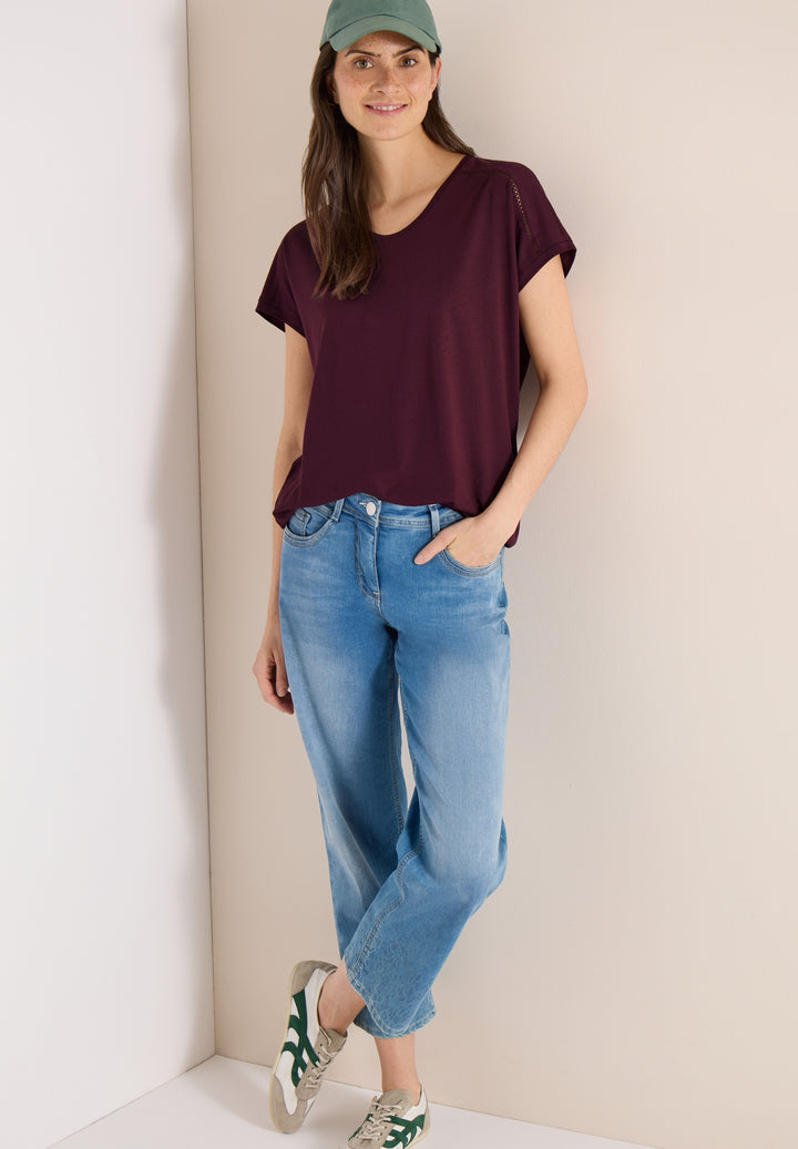 NOS Solid Lace Shoulder T-Shir, sweet grape red 17590 Bild 5