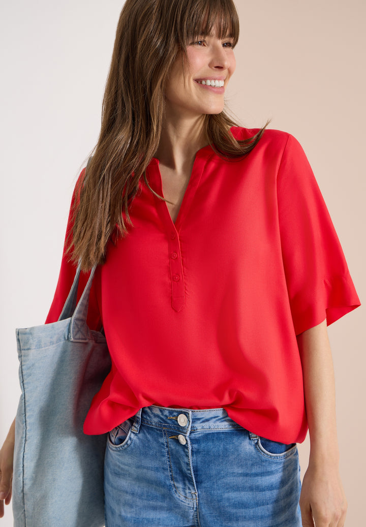 NOS Solid Splitneck Blouse, glazed apple red 16759 Bild 3