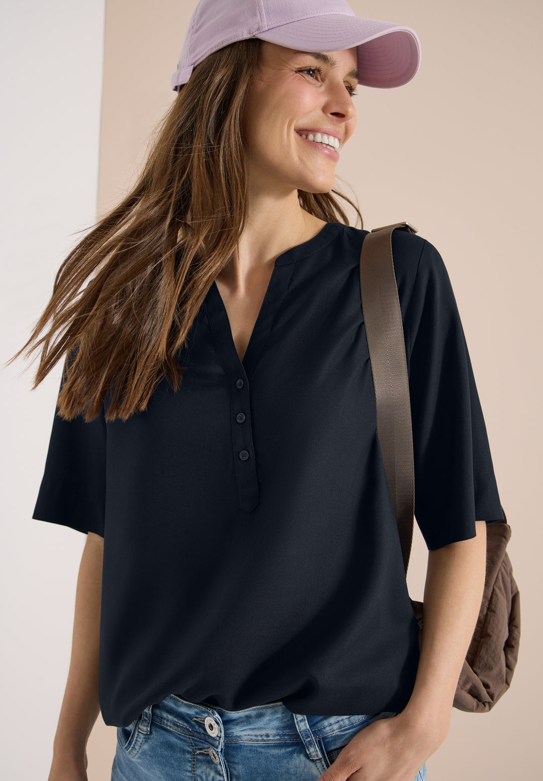 NOS Solid Splitneck Blouse, universal blue 15512 Bild 3