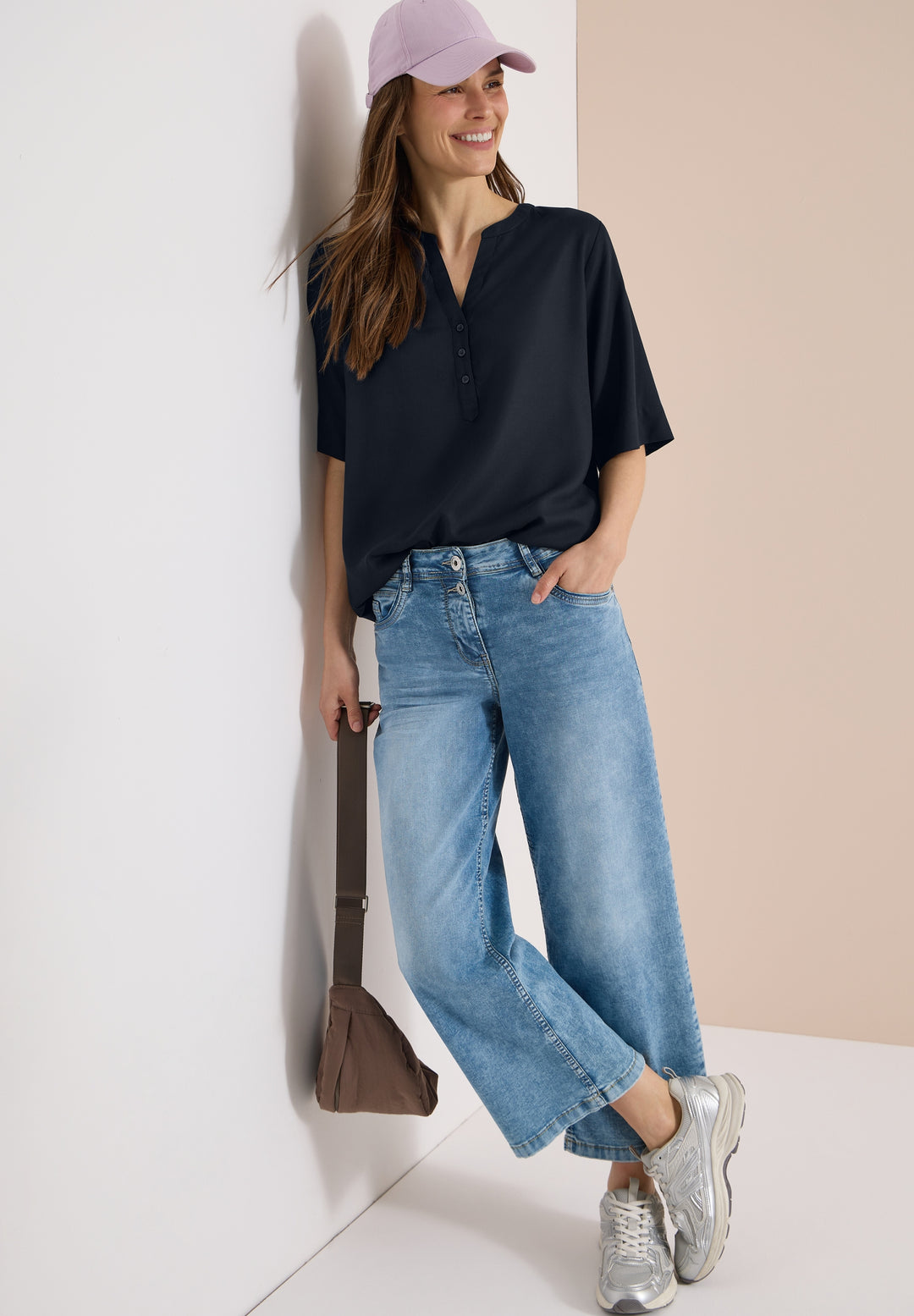 NOS Solid Splitneck Blouse, universal blue 15512 Bild 5