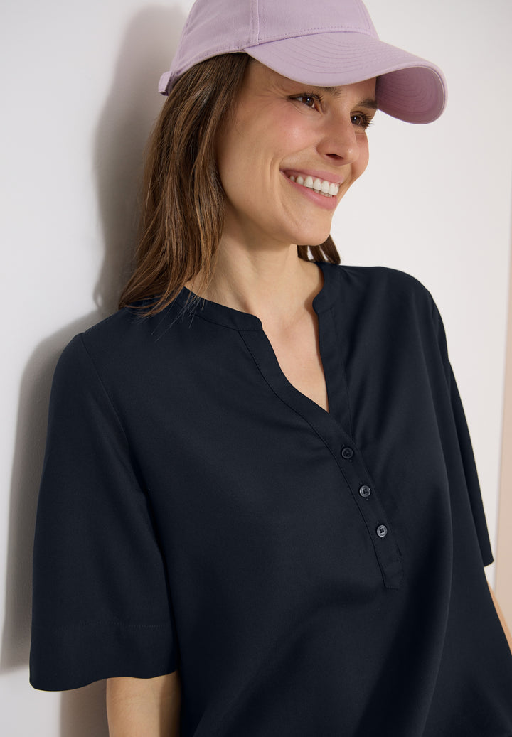 NOS Solid Splitneck Blouse, universal blue 15512 Bild 6