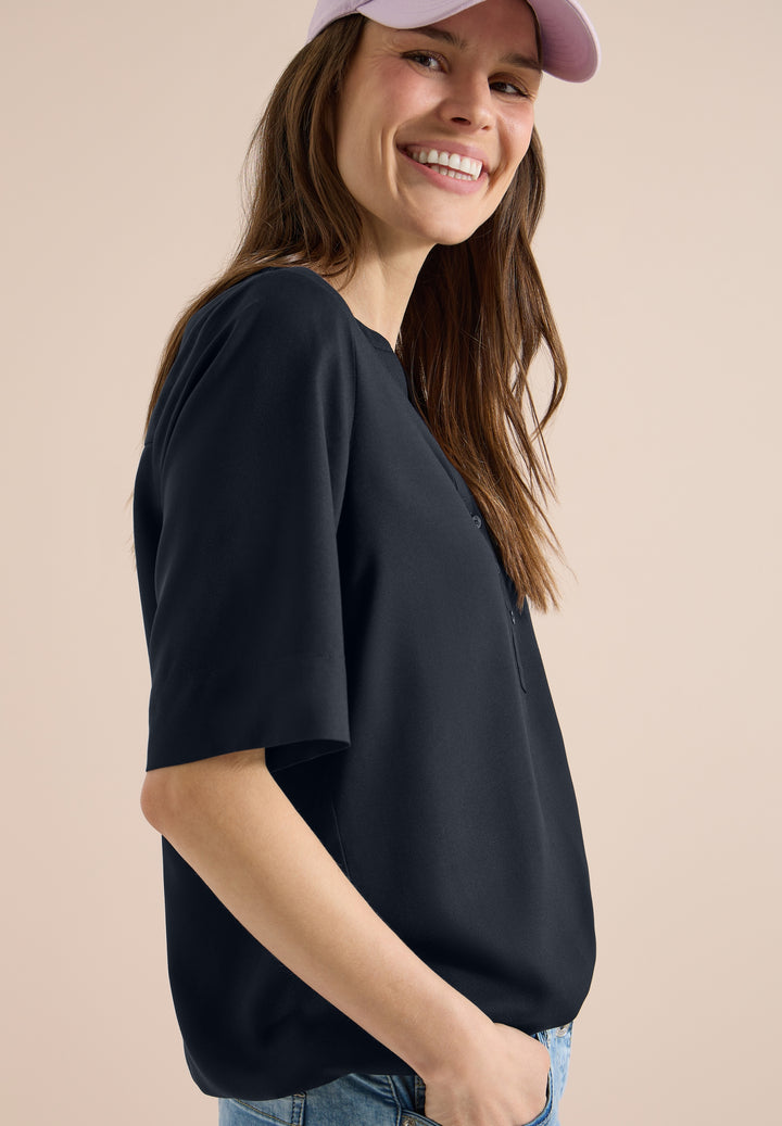NOS Solid Splitneck Blouse, universal blue 15512 Bild 7