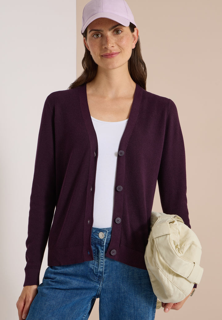 NOS_Structured V-Neck Cardigan, eggplant red 16855 Bild 3