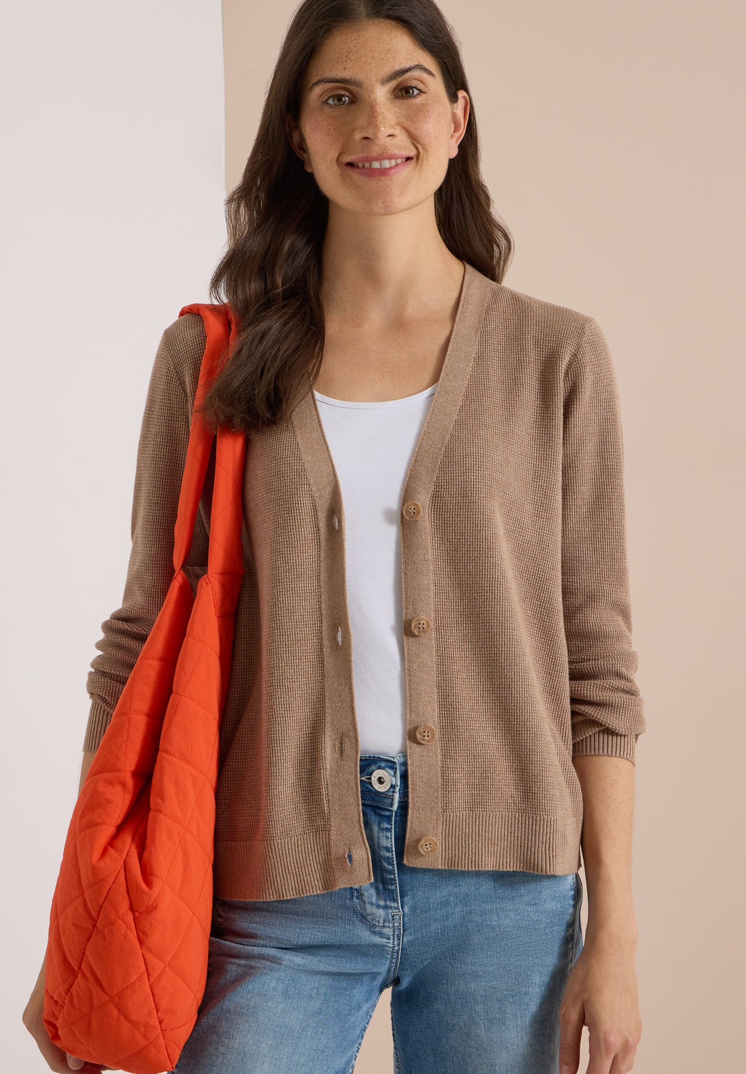 NOS_Structured V-Neck Cardigan, creamy mocha melange 17796 Bild 3