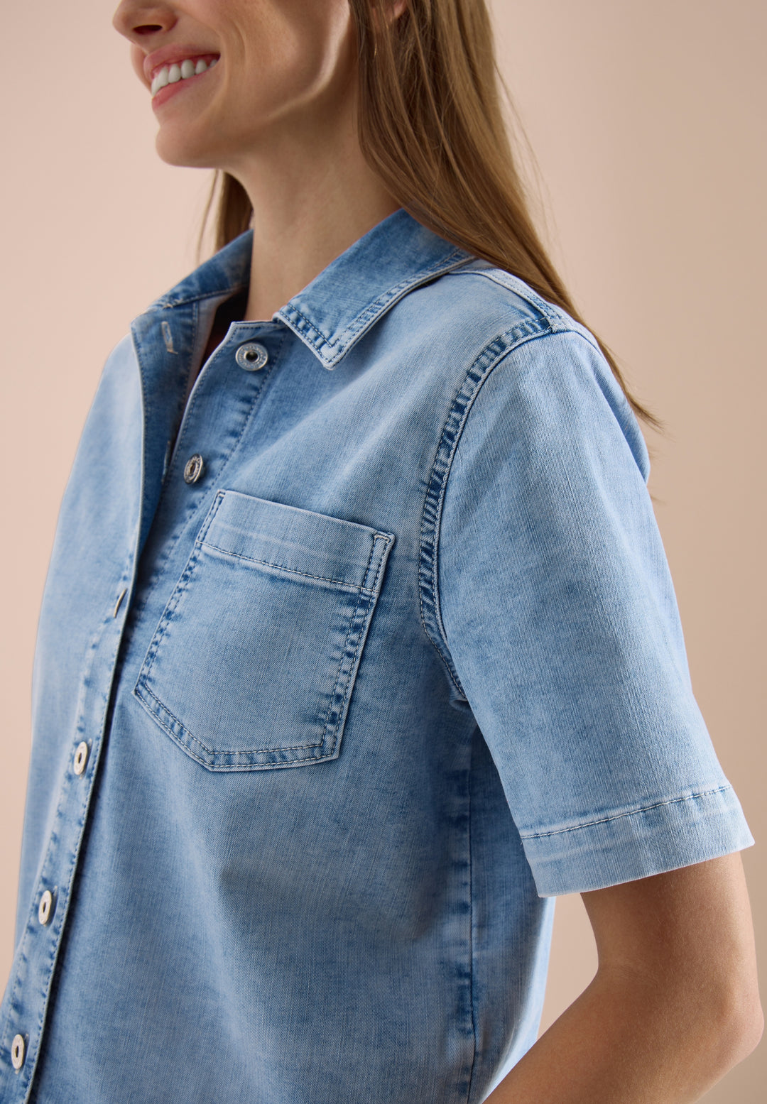 Overshirt Short Sleeve Light B, light blue used wash 10349 Bild 6