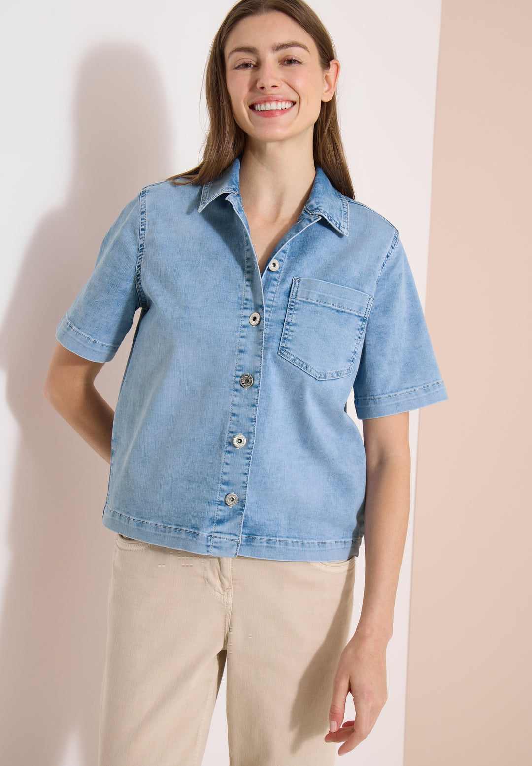Overshirt Short Sleeve Light B, light blue used wash 10349 Bild 7