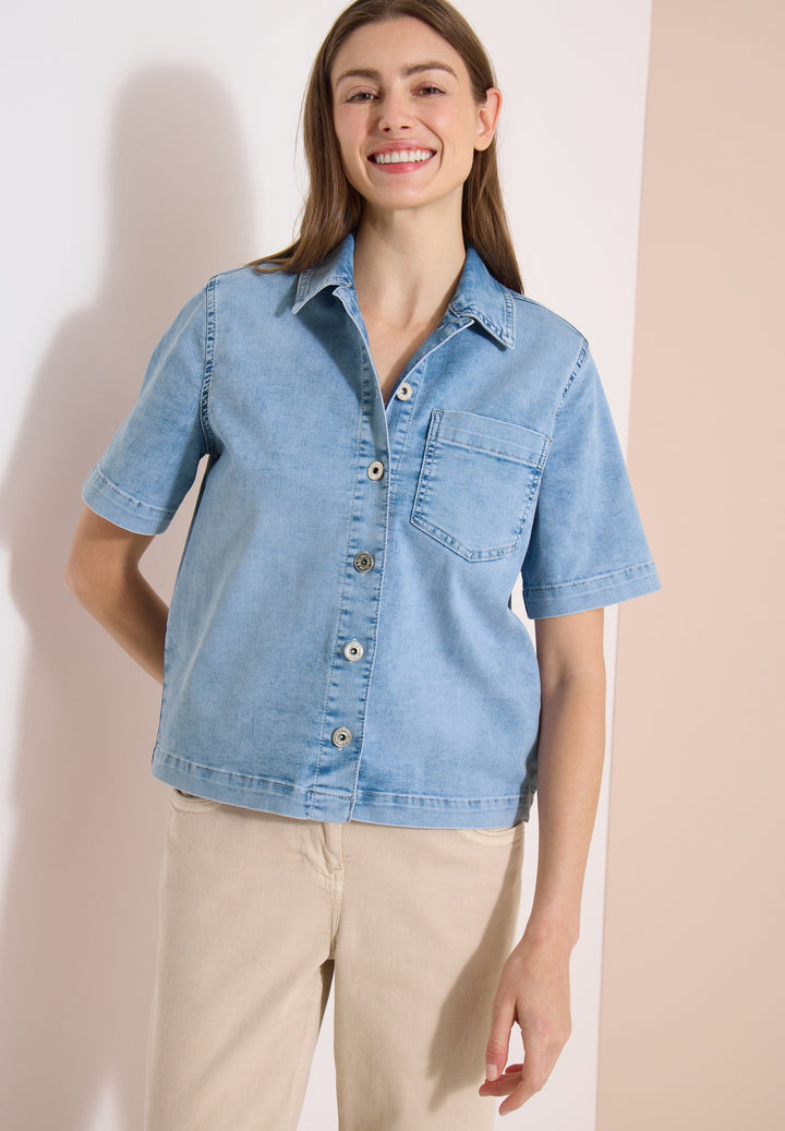 Overshirt Short Sleeve Light B, light blue used wash 10349 Bild 7