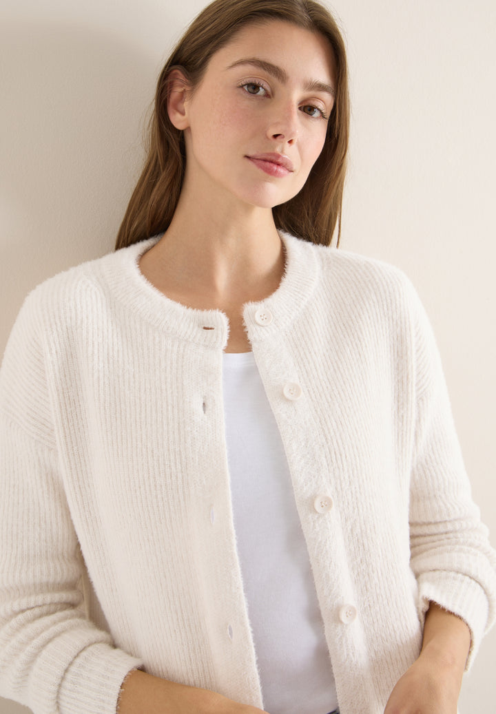 Ribbed  featheryarn cardigan, light greige 17089 Bild 3