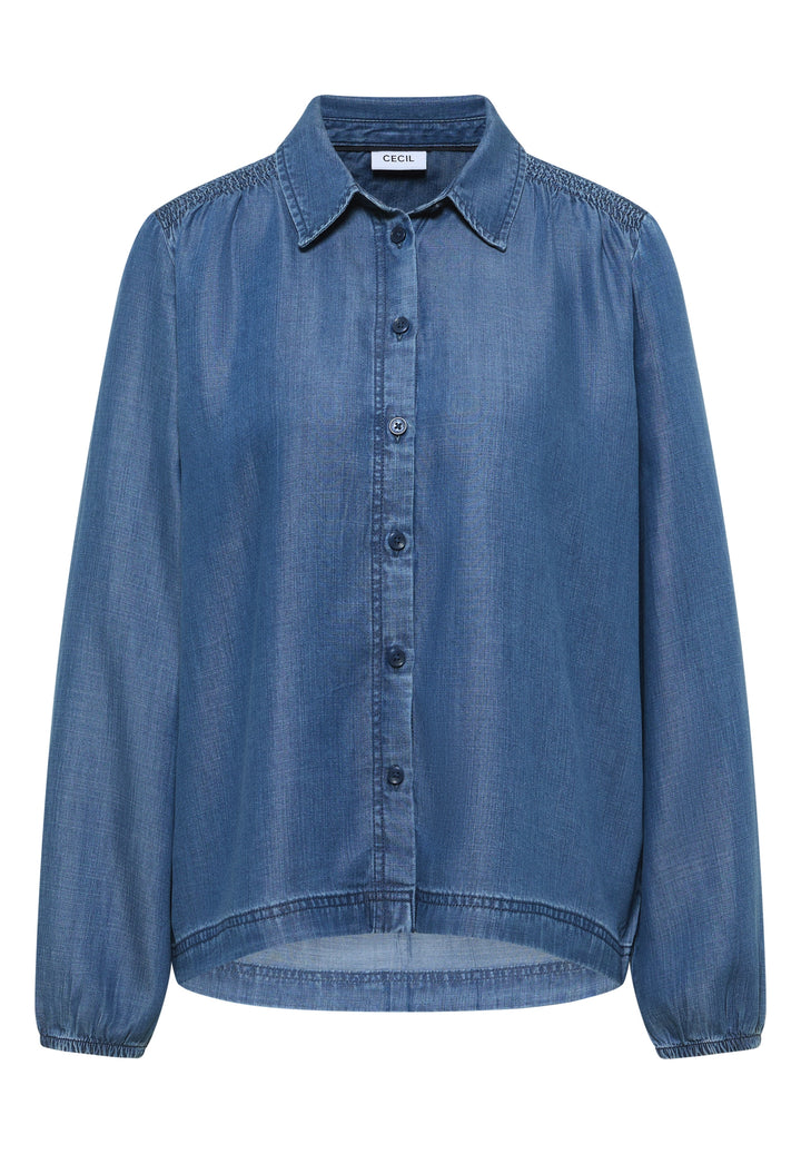 Smock Detail Lyocell Blouse, mid blue wash 10281 Bild 1