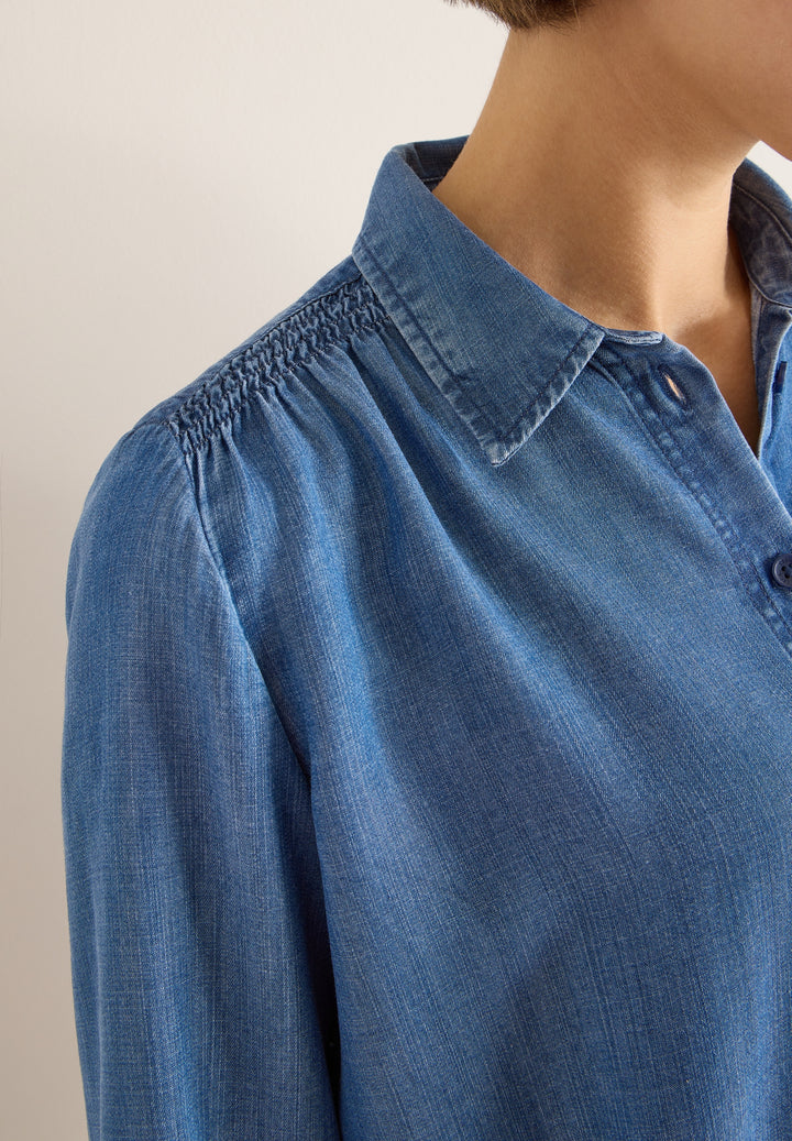 Smock Detail Lyocell Blouse, mid blue wash 10281 Bild 6