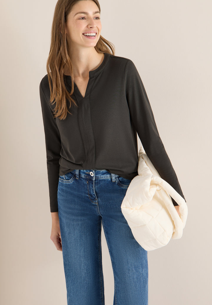 Solid Tunic With Placket, raw khaki 17406 Bild 3