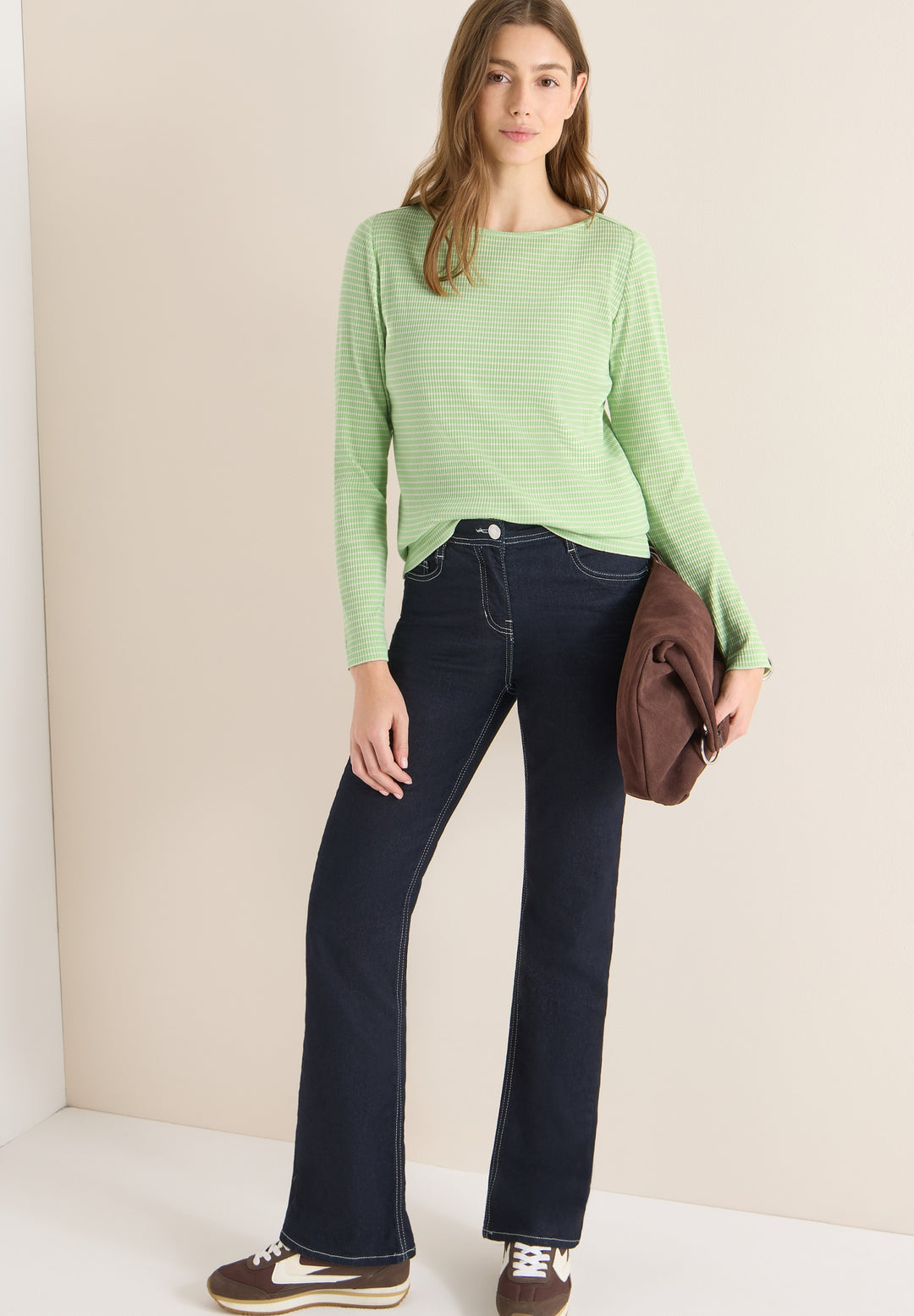 Stripe Rib Boatneck Shirt, bamboo green 27373 Bild 3