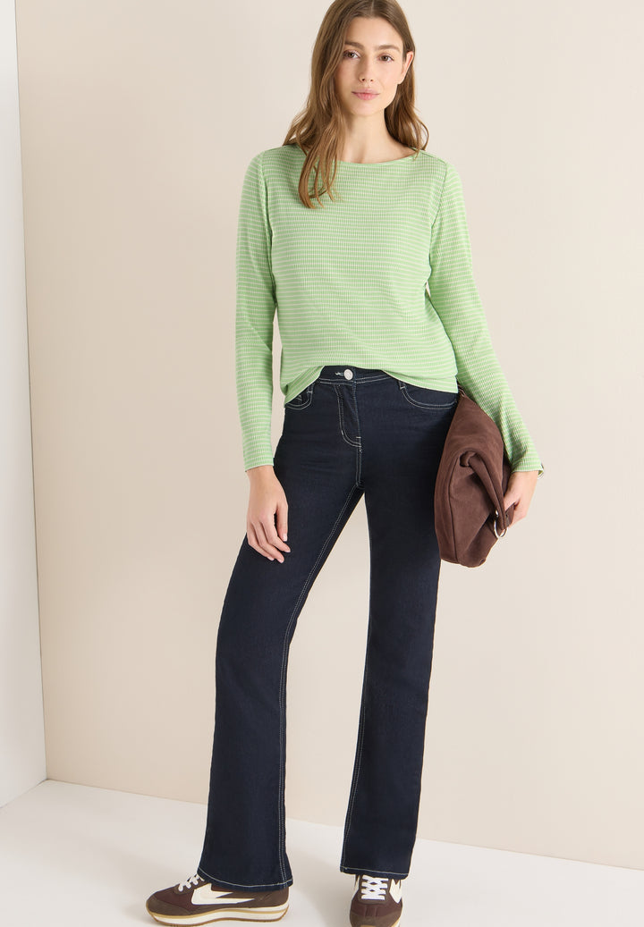 Stripe Rib Boatneck Shirt, bamboo green 27373 Bild 3