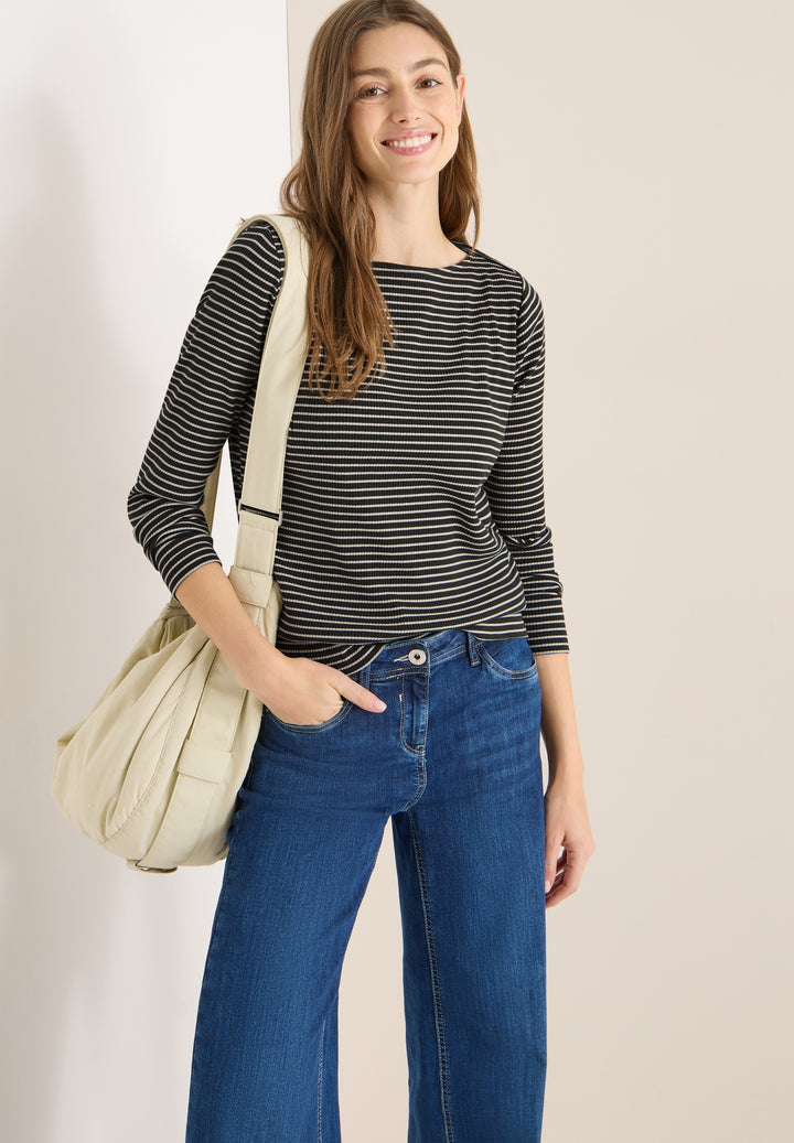 Stripe Rib Boatneck Shirt, raw khaki 27406 Bild 3