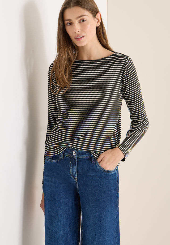 Stripe Rib Boatneck Shirt, raw khaki 27406 Bild 3