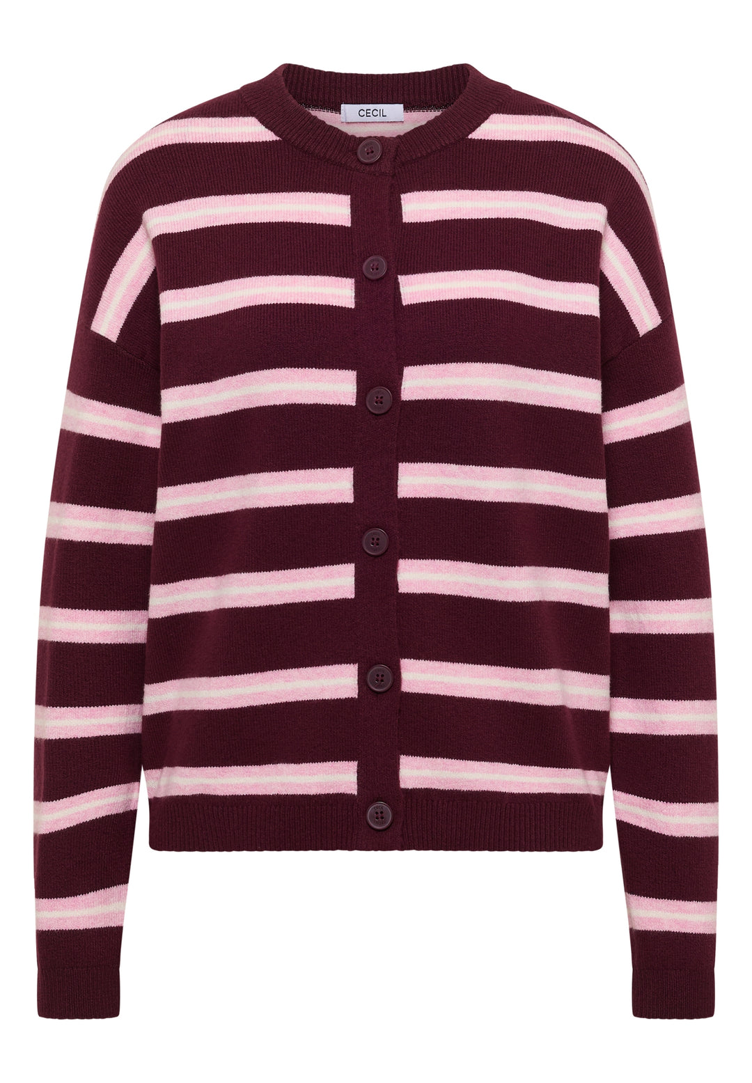 Striped cosy round neck, red wine 37903 Bild 1