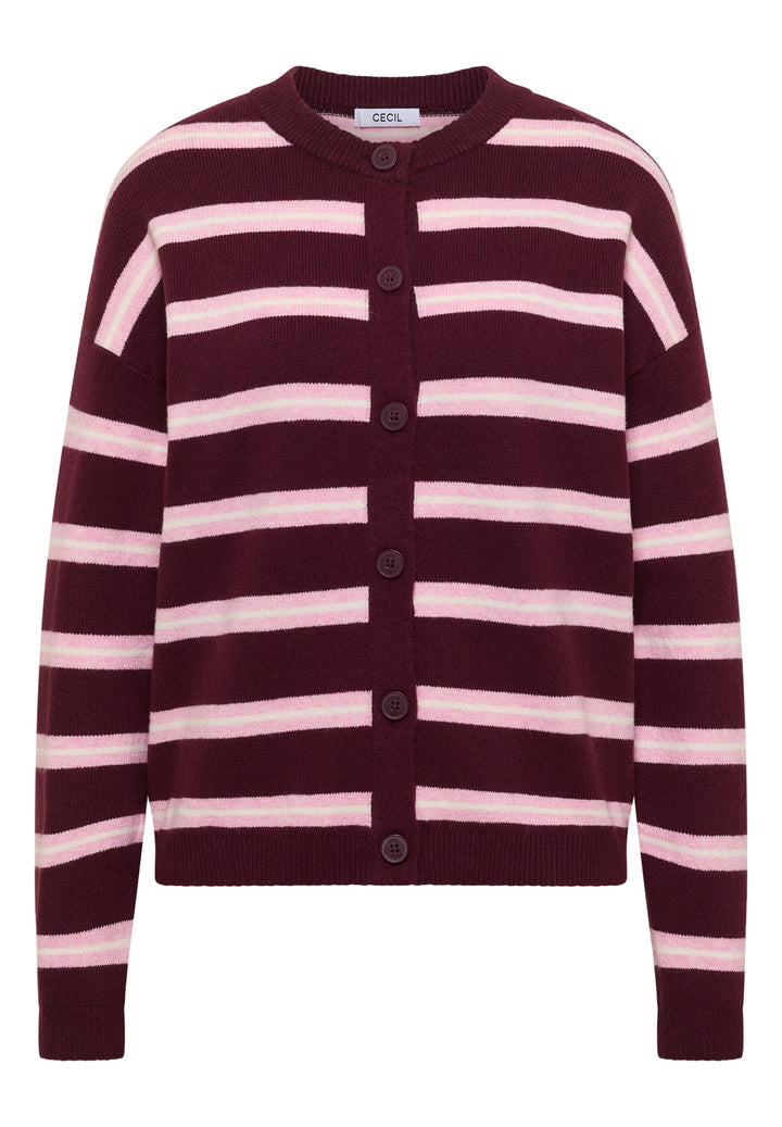 Striped cosy round neck, red wine 37903 Bild 1
