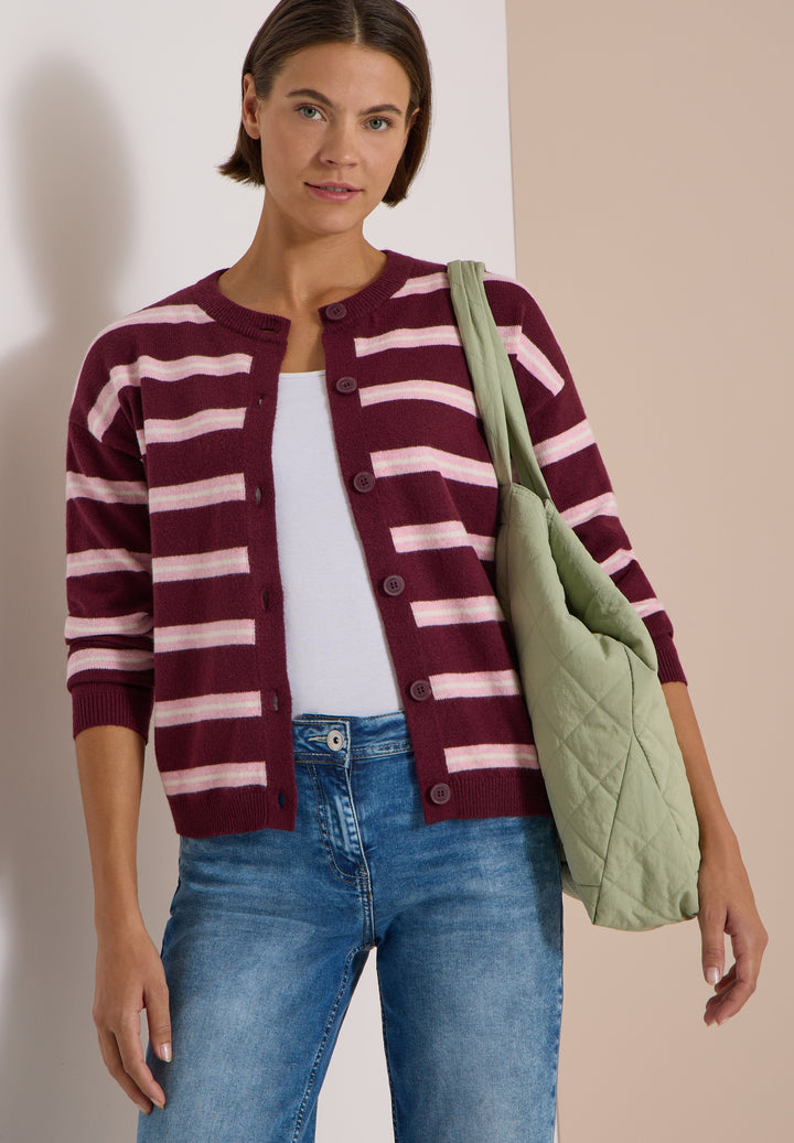 Striped cosy round neck, red wine 37903 Bild 3
