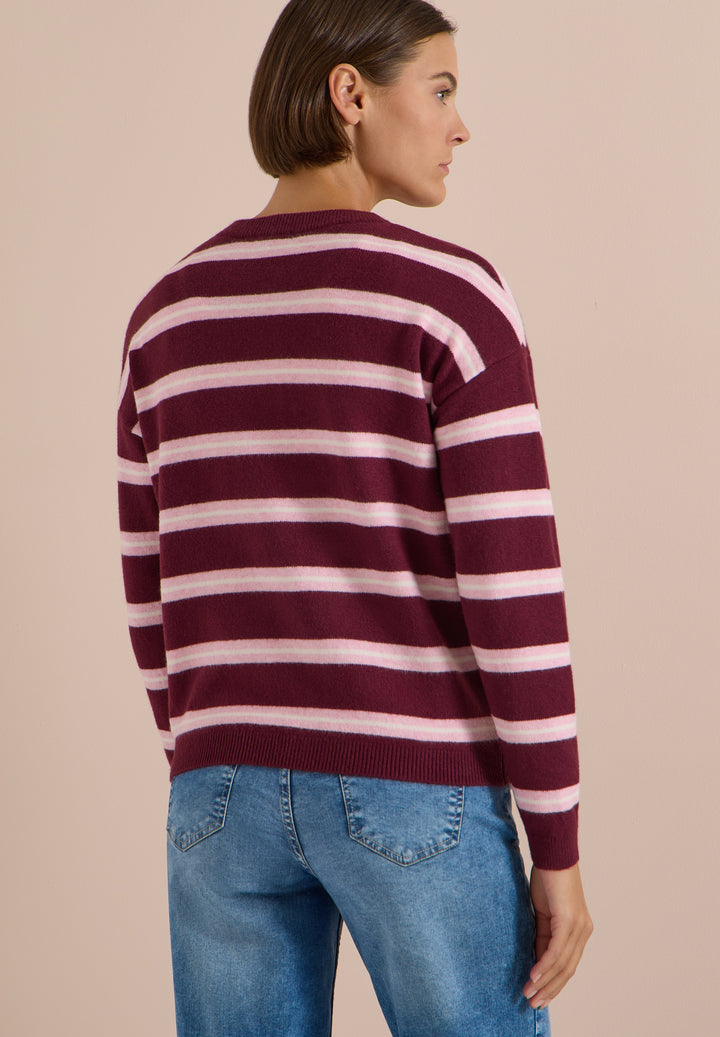 Striped cosy round neck, red wine 37903 Bild 4