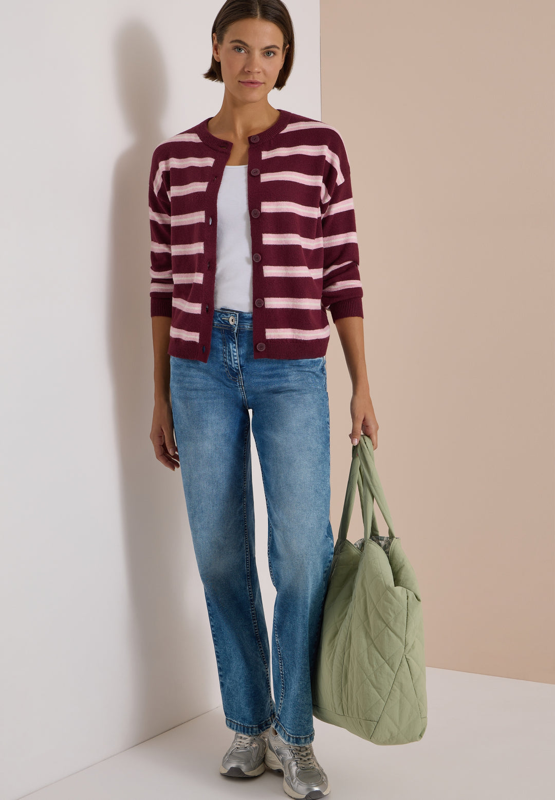 Striped cosy round neck, red wine 37903 Bild 5