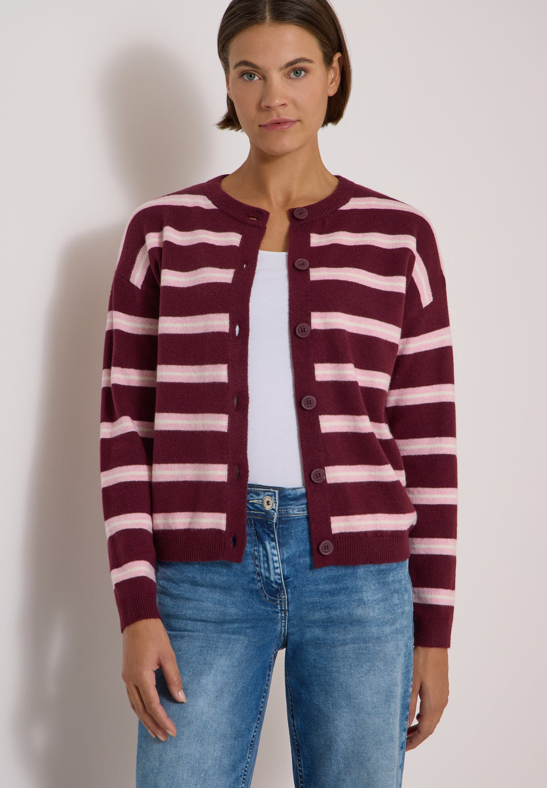Striped cosy round neck, red wine 37903 Bild 7