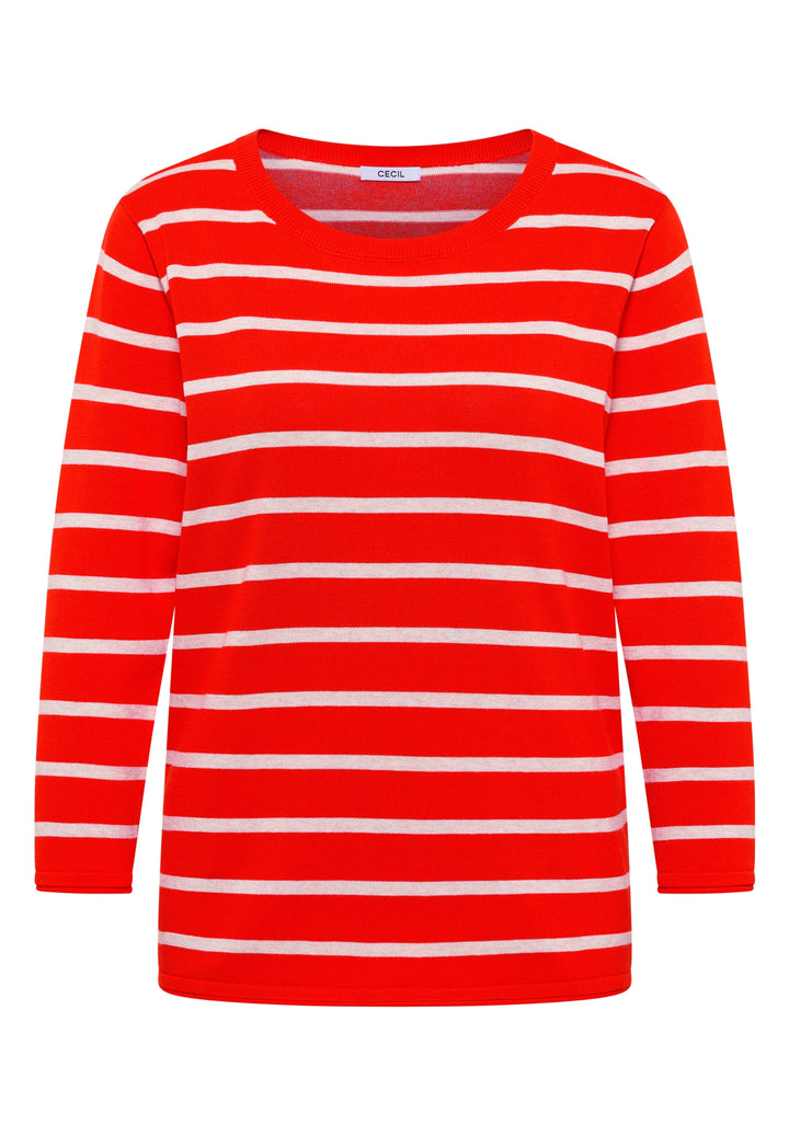 Striped Roundneck Sweater, cherry tomato orange 27395 Bild 1