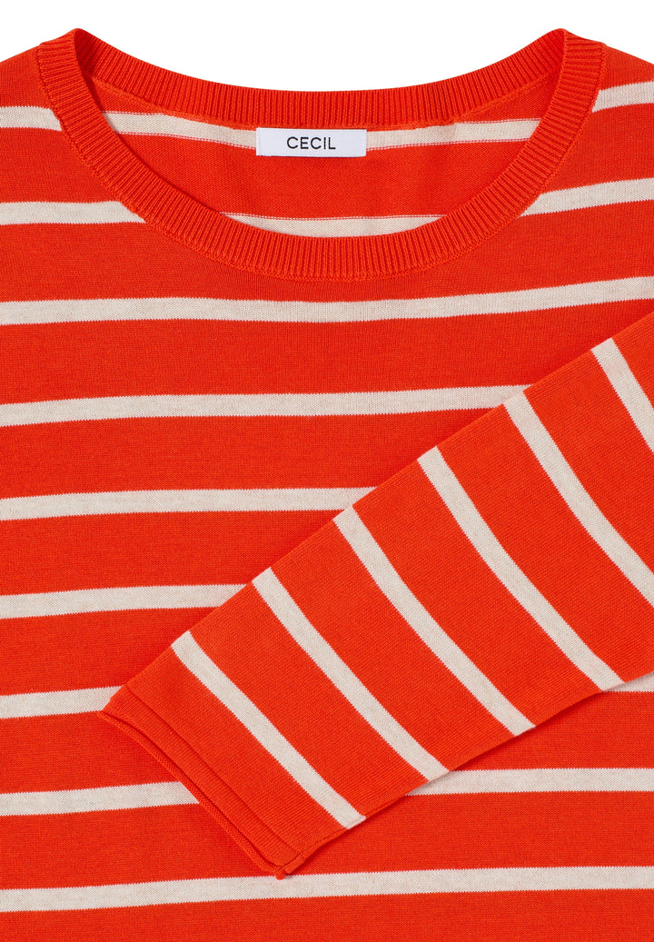 Striped Roundneck Sweater, cherry tomato orange 27395 Bild 2