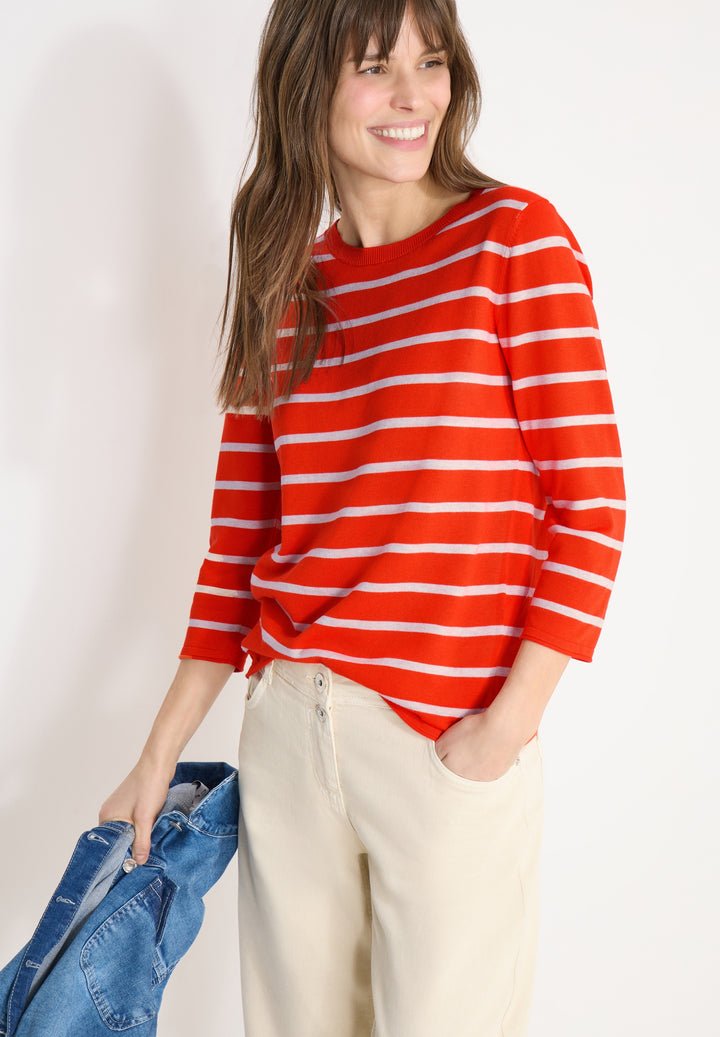 Striped Roundneck Sweater, cherry tomato orange 27395 Bild 3