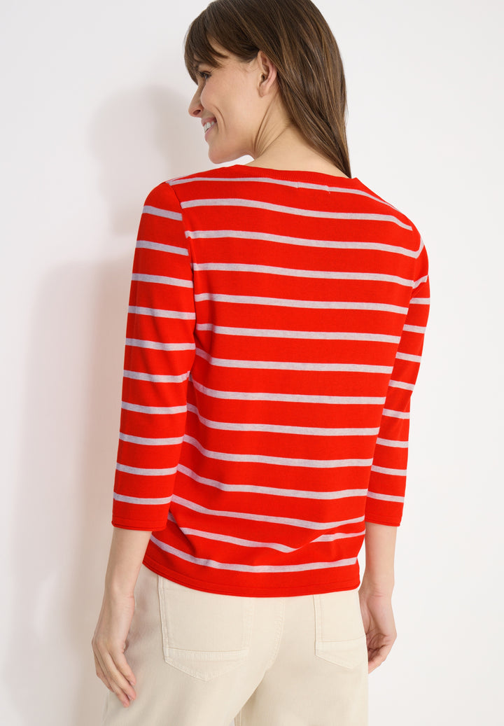 Striped Roundneck Sweater, cherry tomato orange 27395 Bild 4