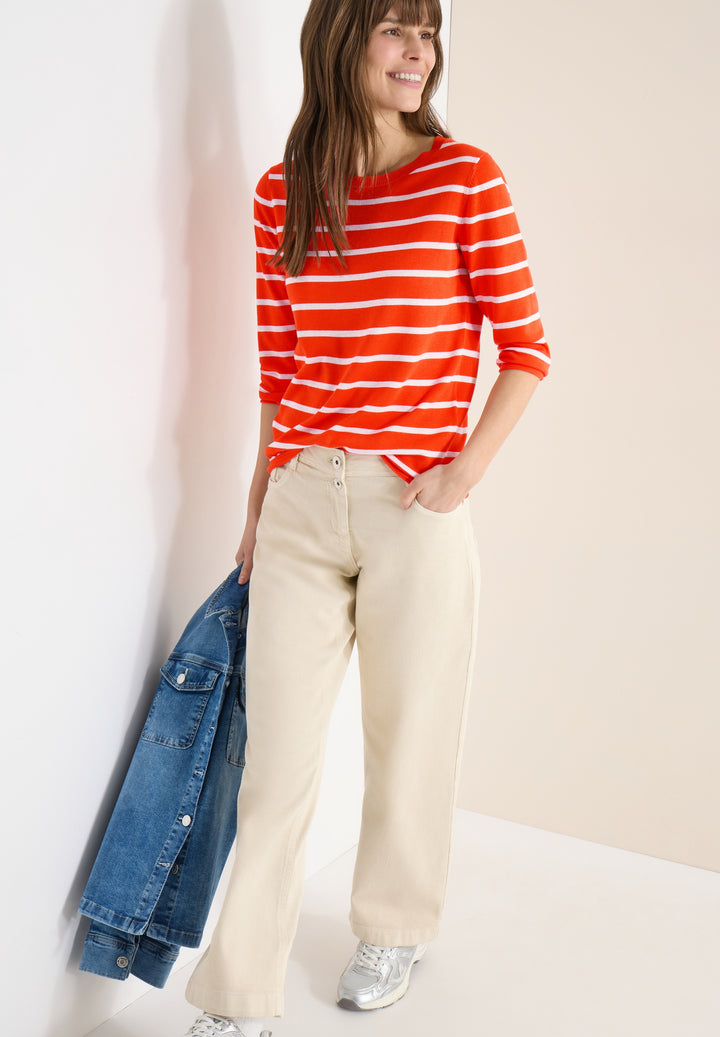 Striped Roundneck Sweater, cherry tomato orange 27395 Bild 5