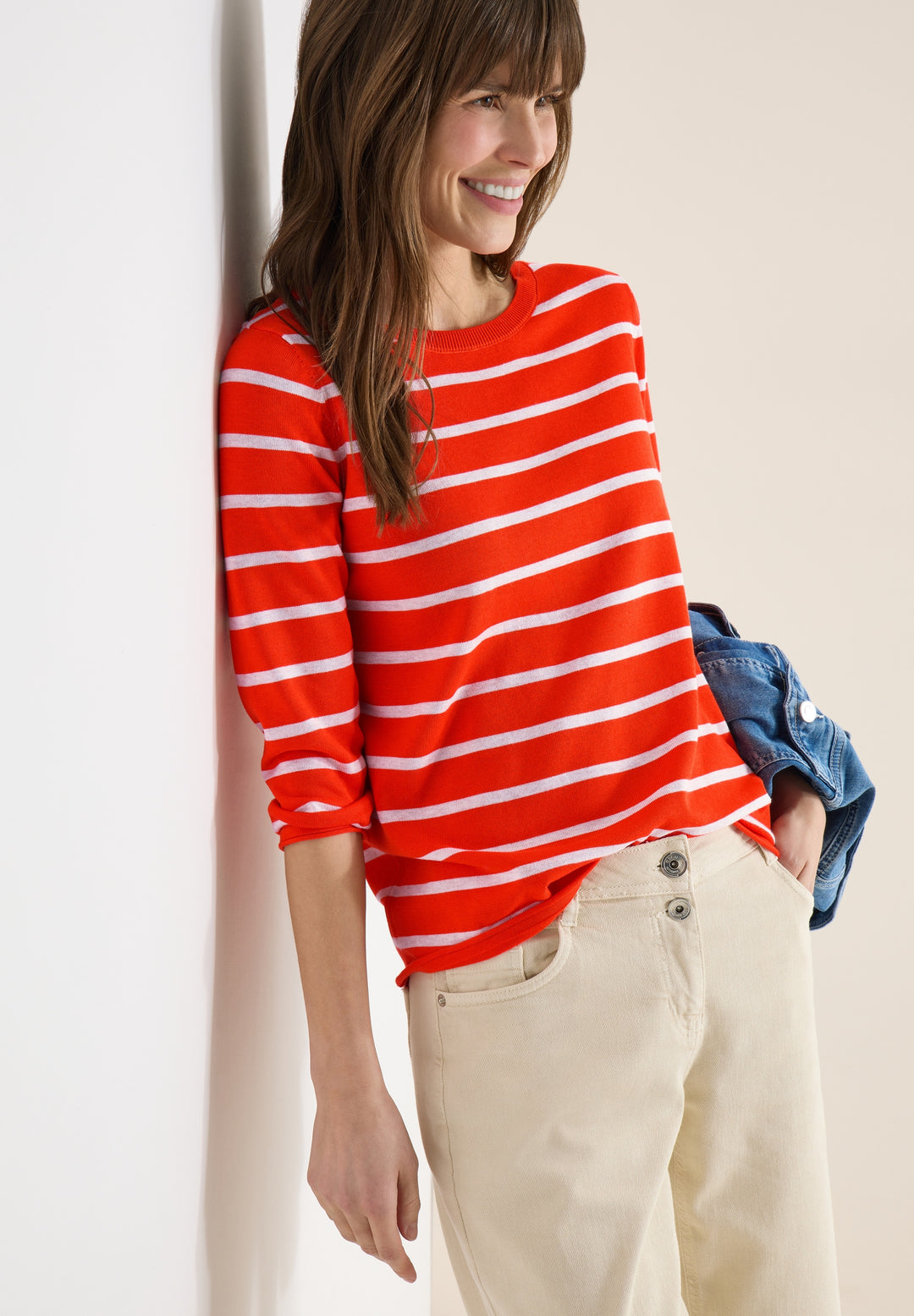 Striped Roundneck Sweater, cherry tomato orange 27395 Bild 6