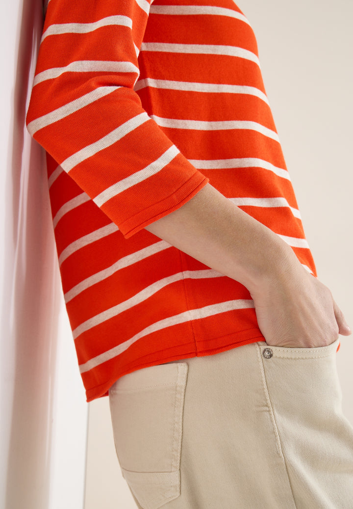 Striped Roundneck Sweater, cherry tomato orange 27395 Bild 7