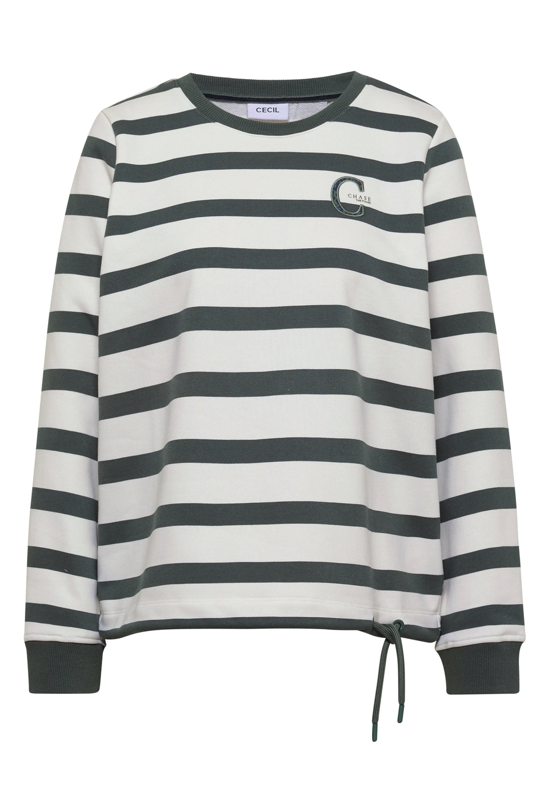 Striped Sweatshirt w. embroide, dried olive green 37798 Bild 1