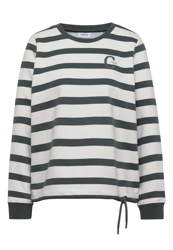 Striped Sweatshirt w. embroide, dried olive green 37798 Bild 1