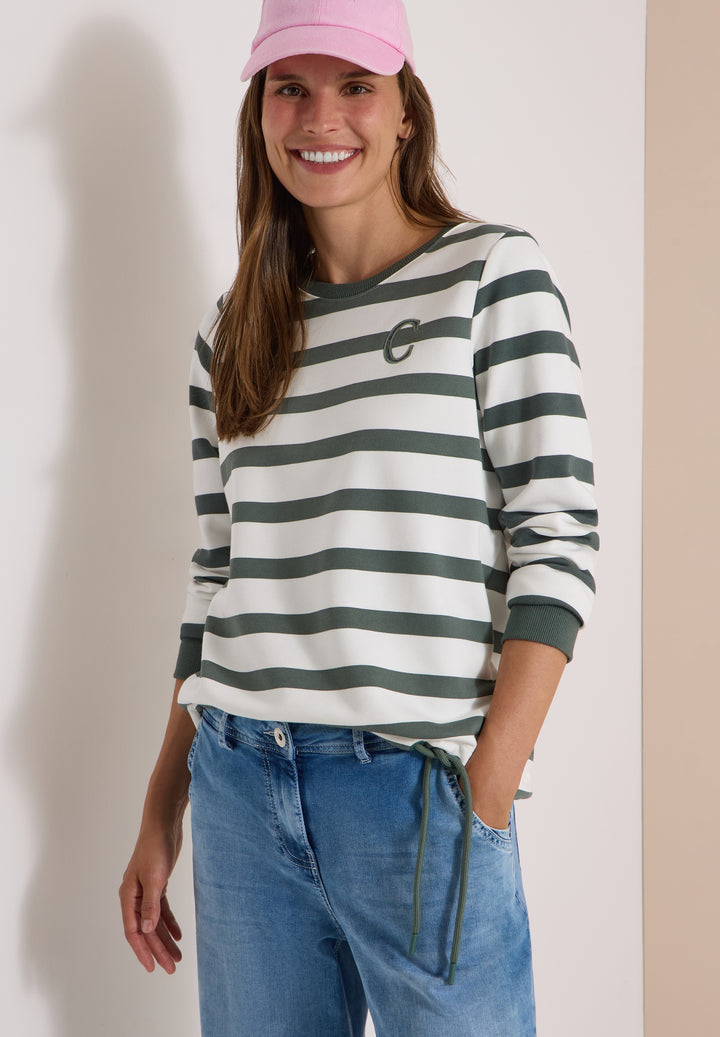 Striped Sweatshirt w. embroide, dried olive green 37798 Bild 3