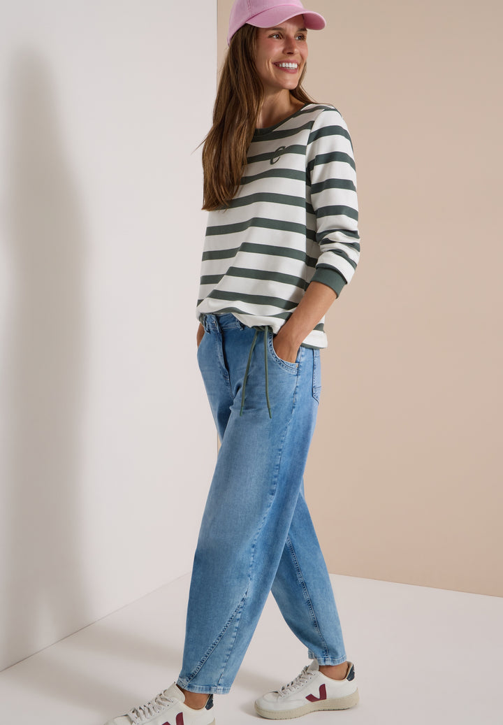 Striped Sweatshirt w. embroide, dried olive green 37798 Bild 5
