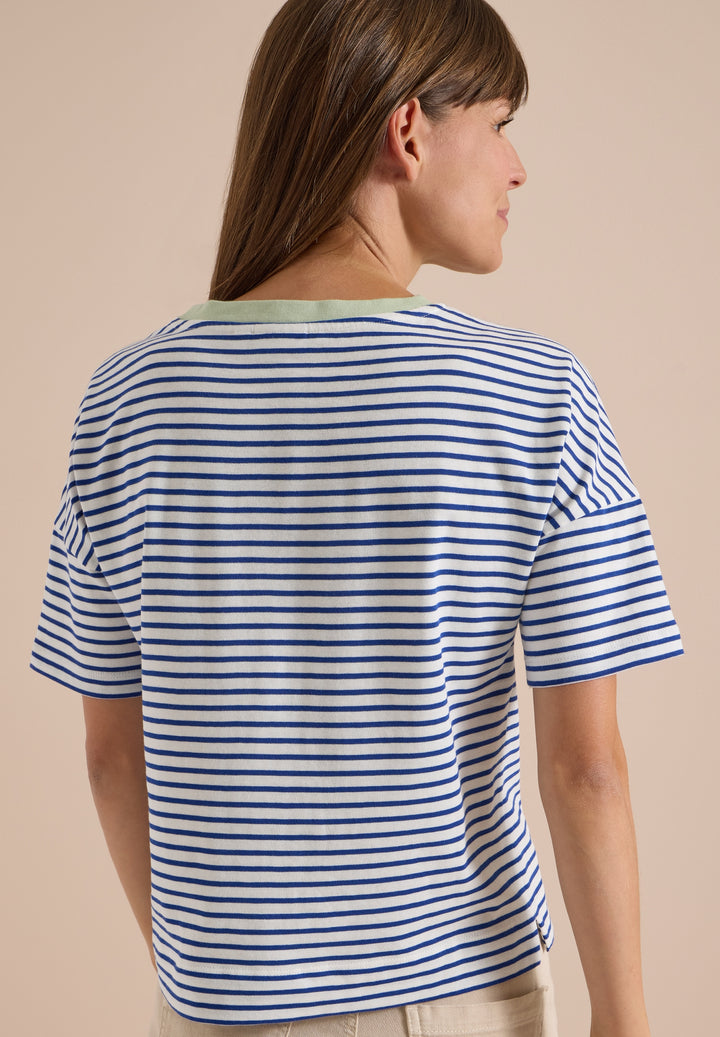 Striped T-Shirt with Contrast, deep river blue 37765 Bild 4