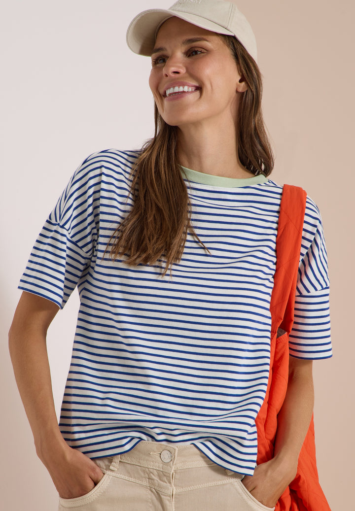 Striped T-Shirt with Contrast, deep river blue 37765 Bild 5